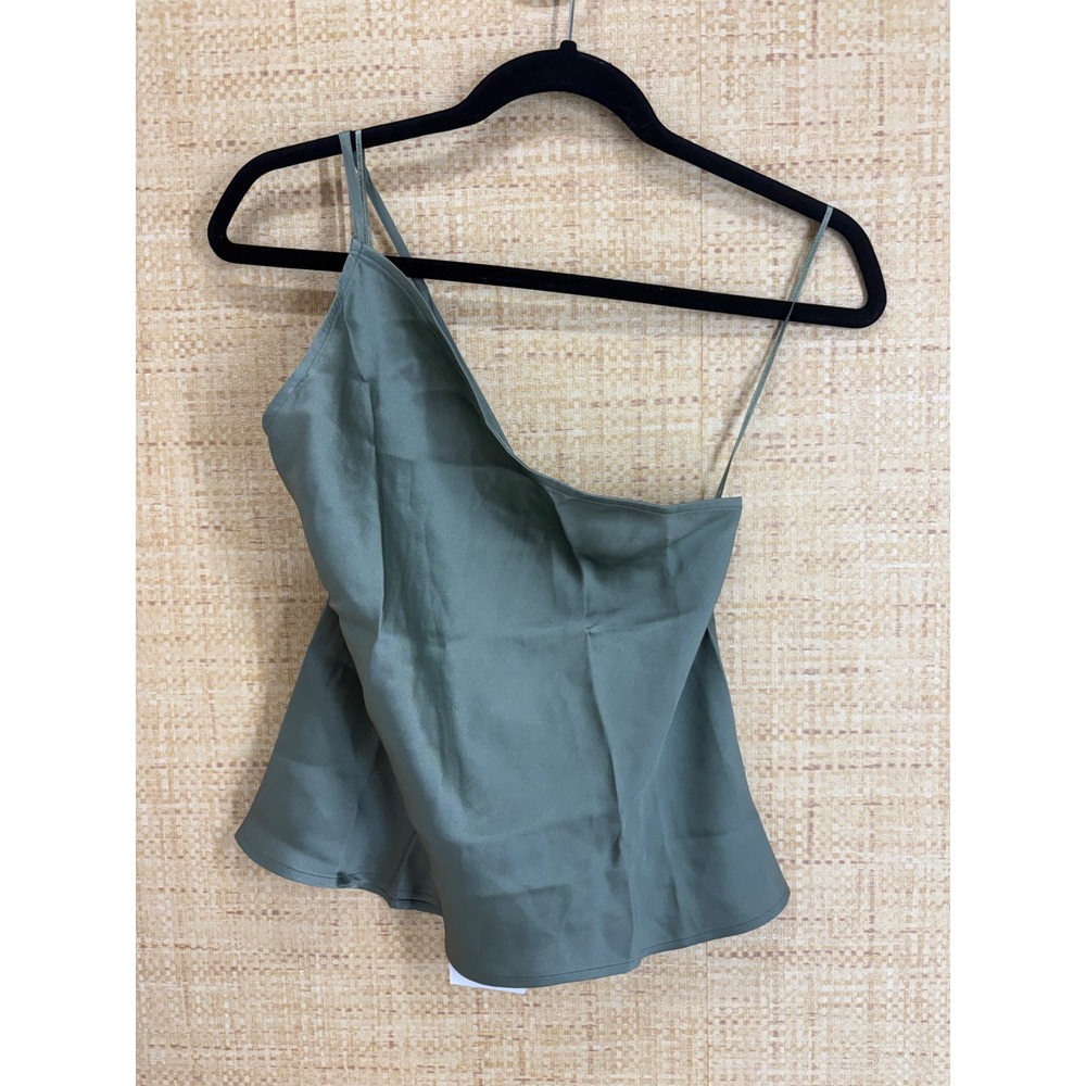 Anine Bing NWT Women 100% Silk Asymmetrical One Shoulder Cami Top Green Large